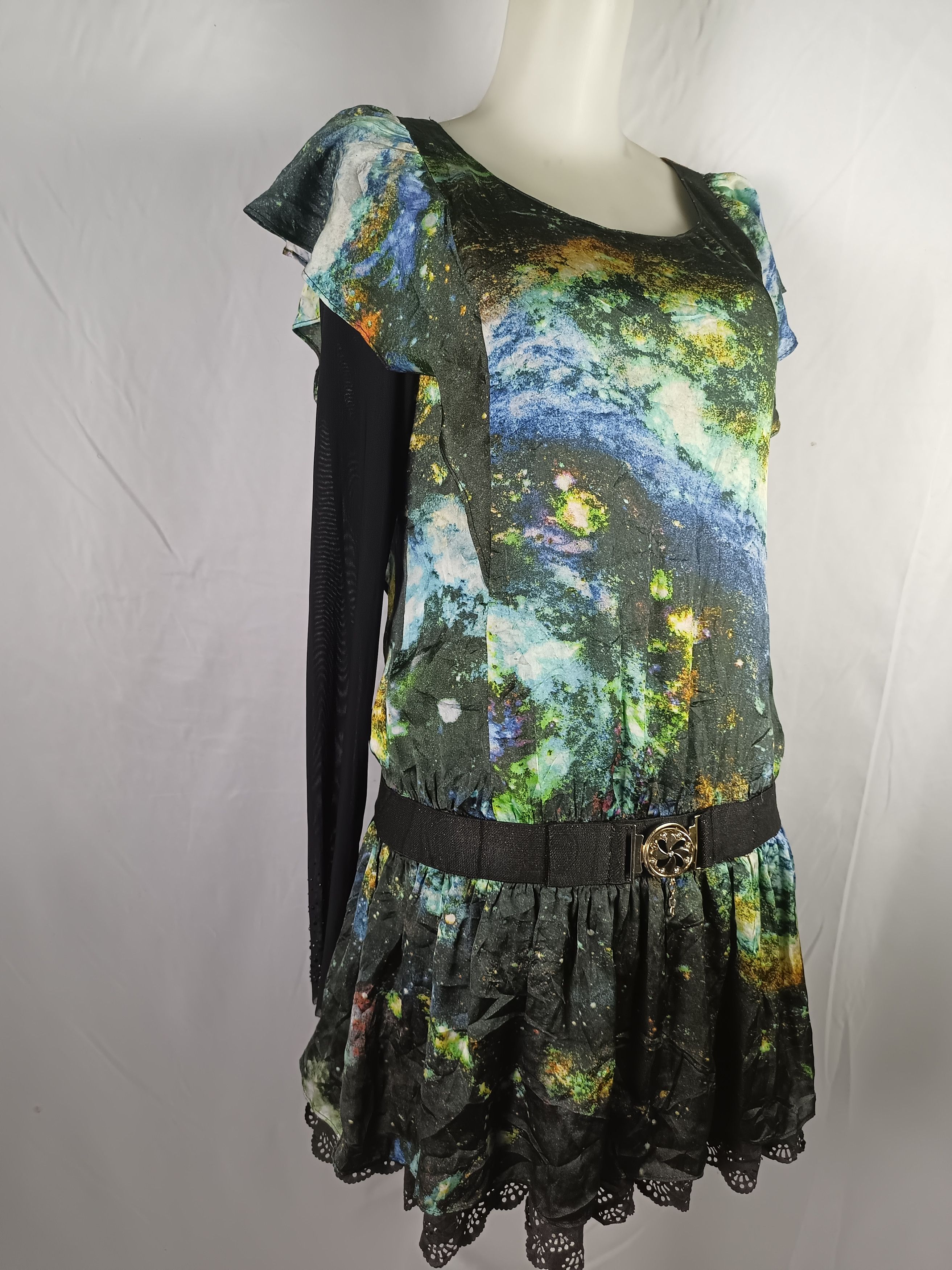 Japanese Brand OSANI Galaxi Print Long Sleeve Women Dress Size M / US 6-8 / IT 42-44 - 3 Thumbnail