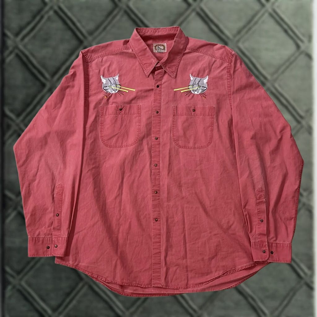 Banana Republic VINTAGE Banana Republic x Triple Z Threadz Laser Cat Snap Shirt XL Salmon Men Button-Up Knit Shirt Size US XL / EU 56 / 4 - 1 Thumbnail