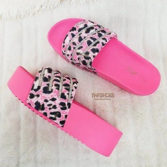 Other Bali Pink Leopard Platform Beach Sandals Slippers Bling (Siz Size US 10 / IT 40 - 1 Thumbnail