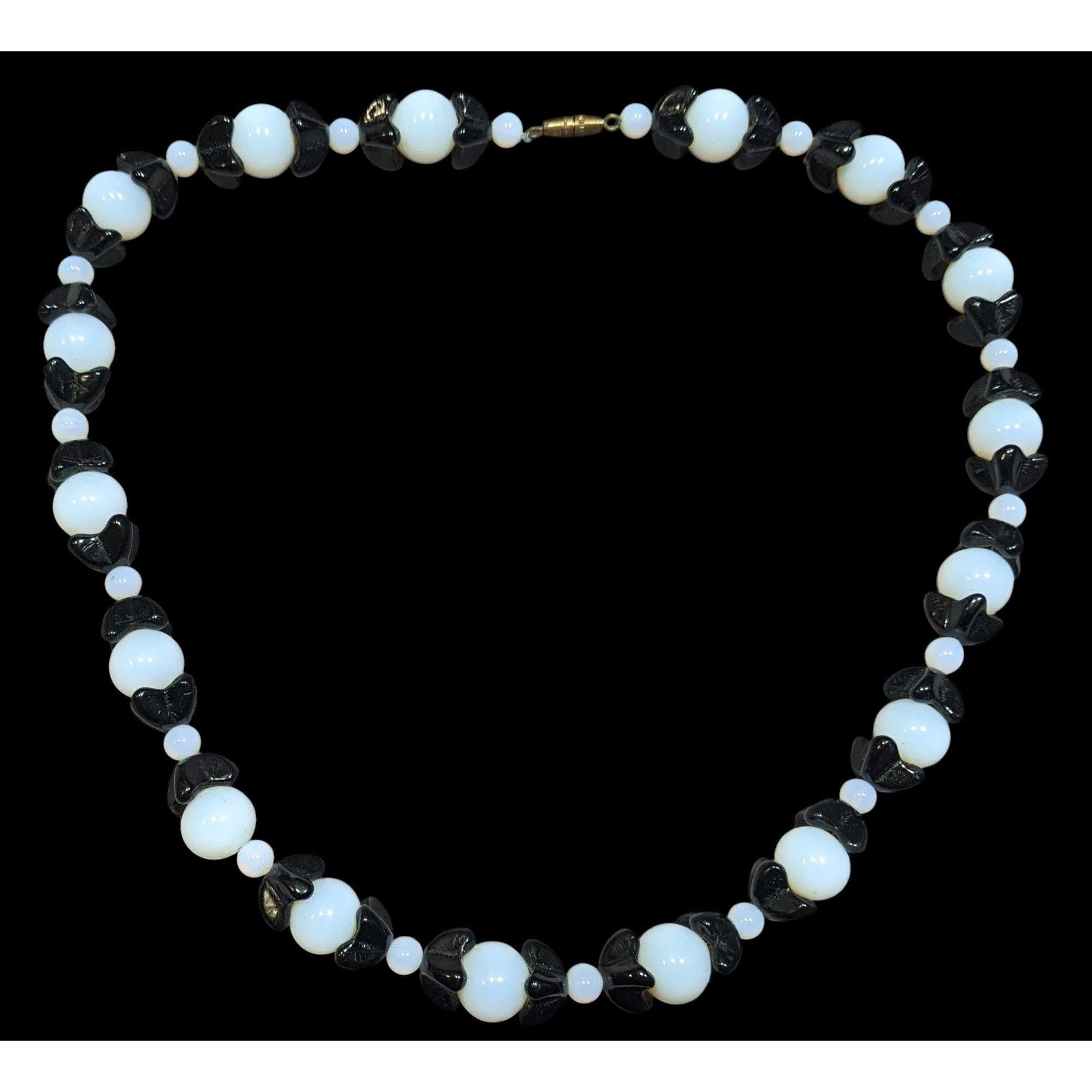 Handmade Handmade Whimsical Black And Moonstone Glass Beaded Necklace Size ONE SIZE - 1 Thumbnail