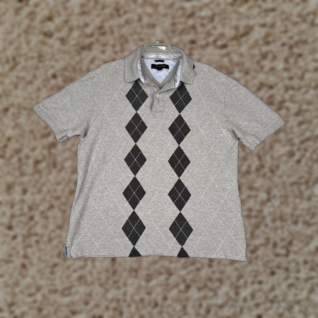 Tommy Hilfiger Tommy Hilfiger Polo Shirt Men Large Gray Argyle 100% Cotton Short Sleeve Slim Fit Shirt Mens Defaults Size US L / EU 52-54 / 3 - 1 Thumbnail
