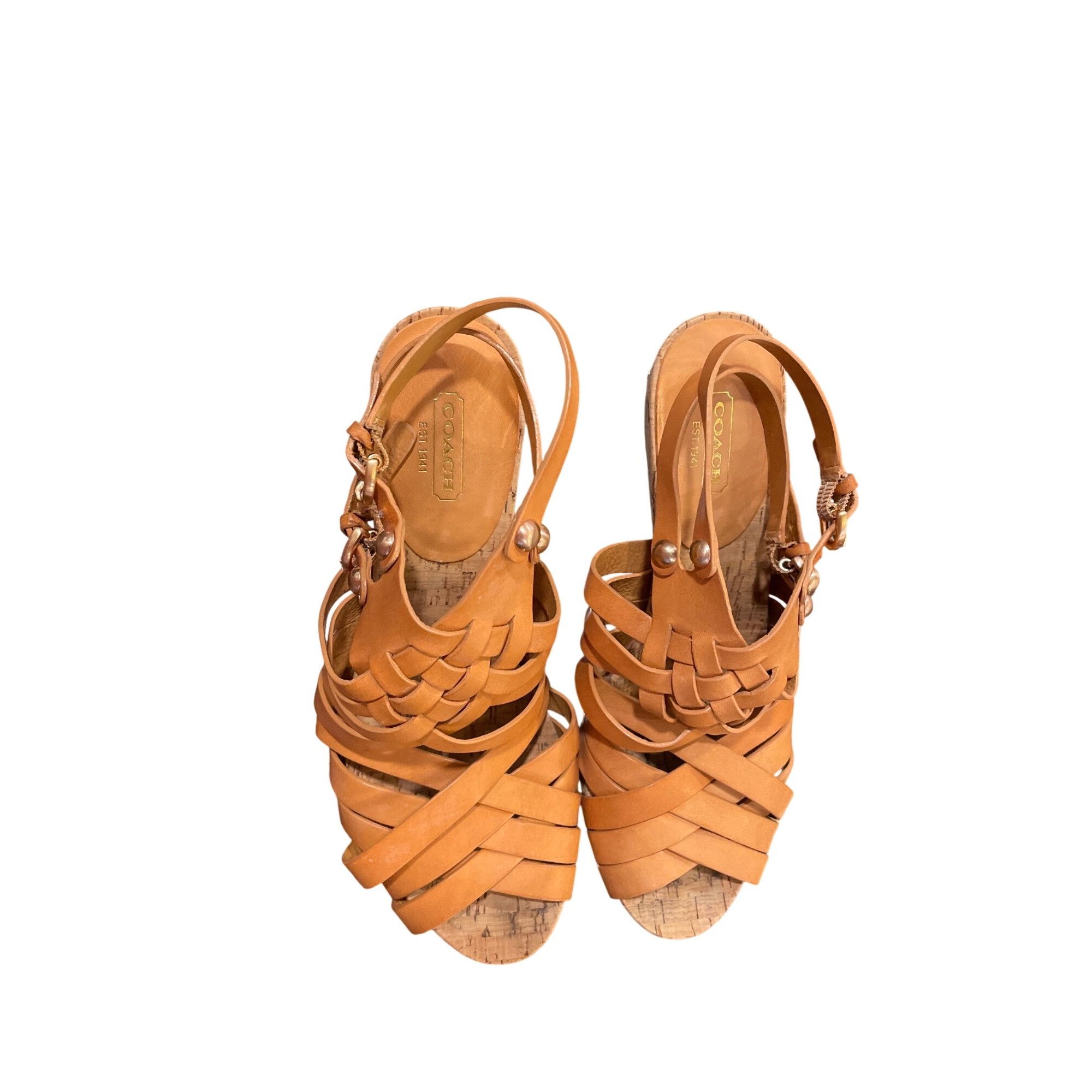 Coach Coach wms brown leather strappy open toe 4" block dress heel Size US 9 / IT 39 - 13 Thumbnail