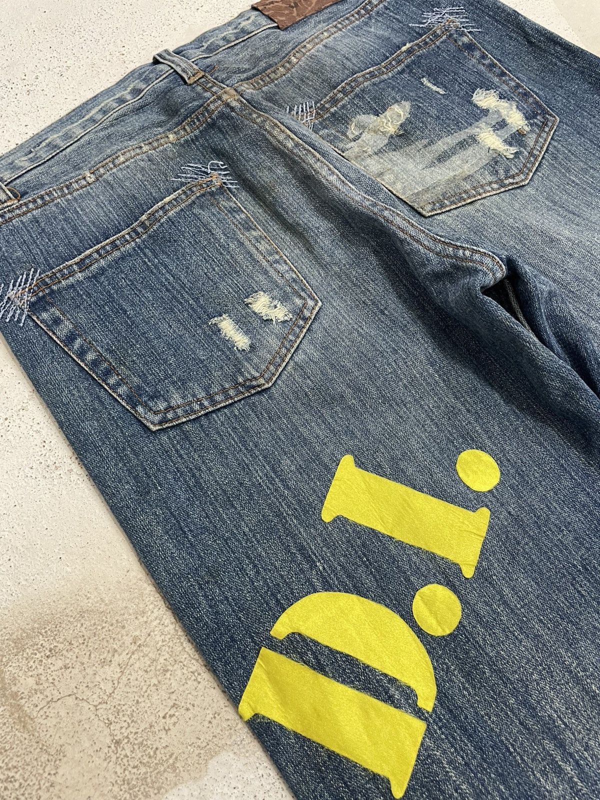 Japanese Brand Nylaus Distressed Rusty Denim Heavy Stitching Font Y2K Size US 32 / EU 48 - 16 Thumbnail