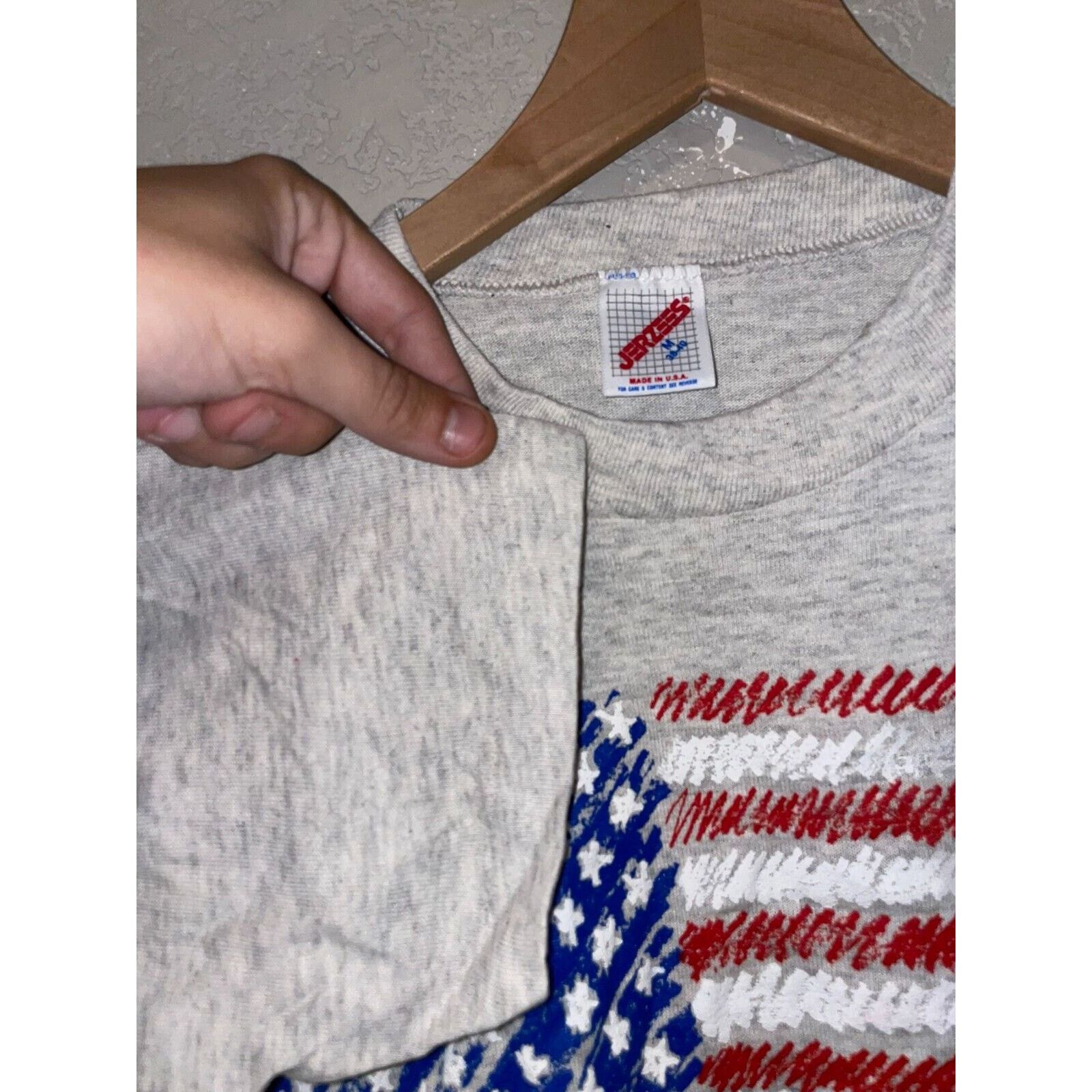 Jerzees Vintage USA Flag Shirt Jerzees Stripes Gray Tee 90s VTG M Size US M / EU 48-50 / 2 - 5 Thumbnail
