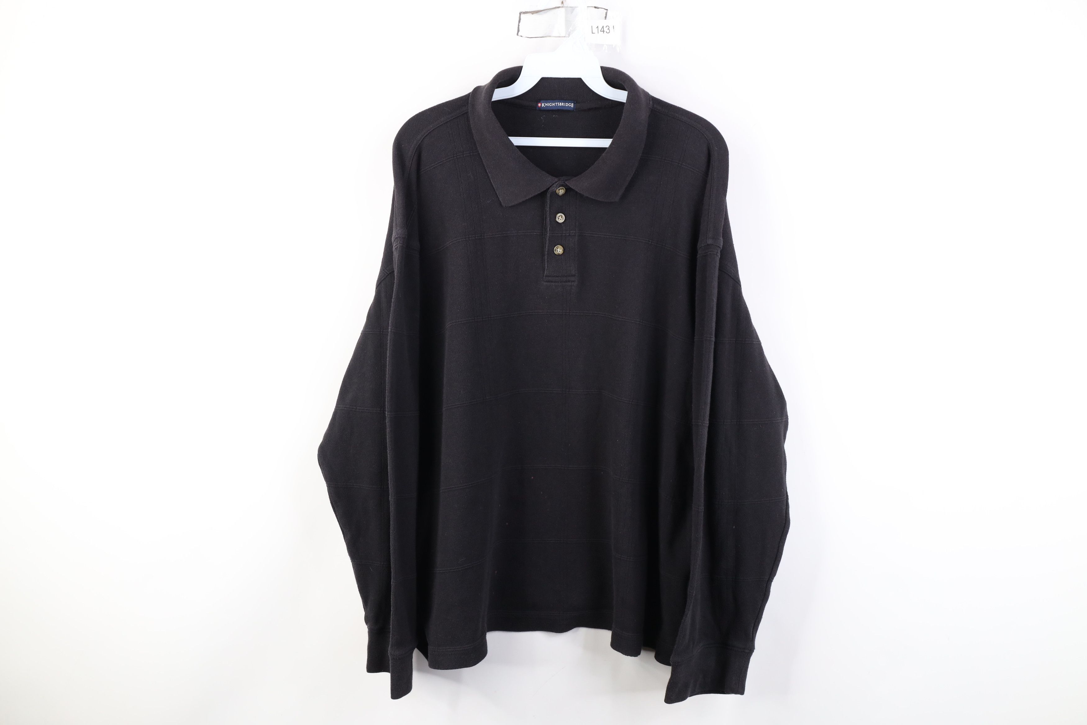 Vintage 90s Streetwear Boxy Fit Long Sleeve Rugby Polo Black