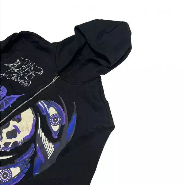 VIBE Rhinestone Gothic Print Zip Up Hoodie Punk Rock Style Size US L / EU 52-54 / 3 - 3 Thumbnail
