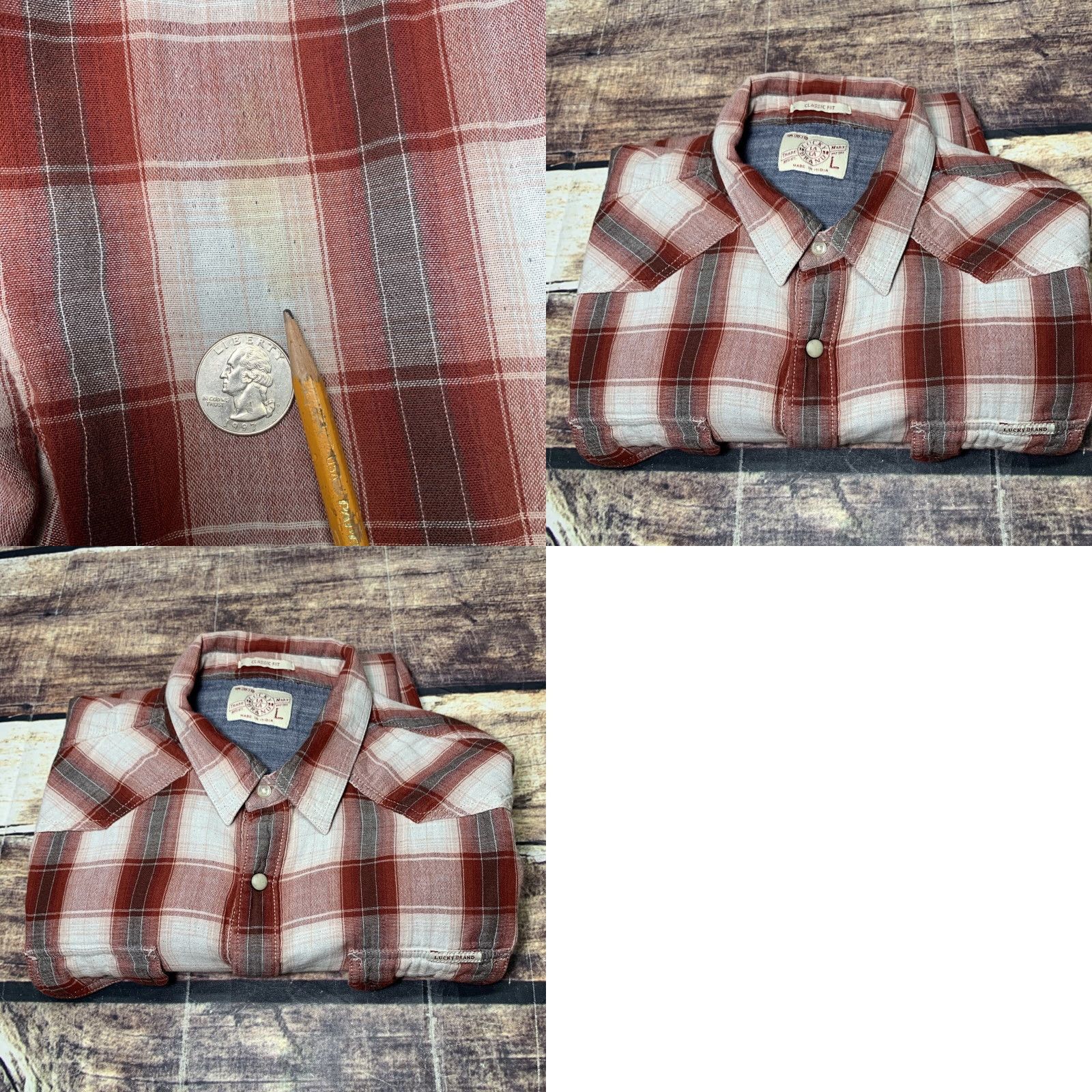Lucky Brand Lucky Brand Mens Shirt Large Red Plaid Snap Button Up Long Sleeve Classic Fit Shirt Size US L / EU 52-54 / 3 - 8 Thumbnail