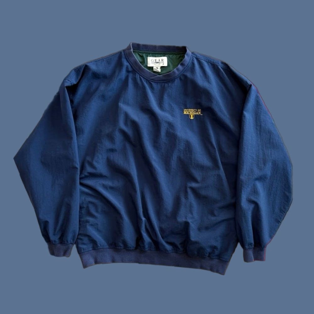 Vintage VINTAGE University Of Michigan Embroidered Pullover Windbreaker Jacket XL Men Blue Gear for Sports 90s College Sport Windbreaker Size US XL / EU 56 / 4 - 1 Thumbnail