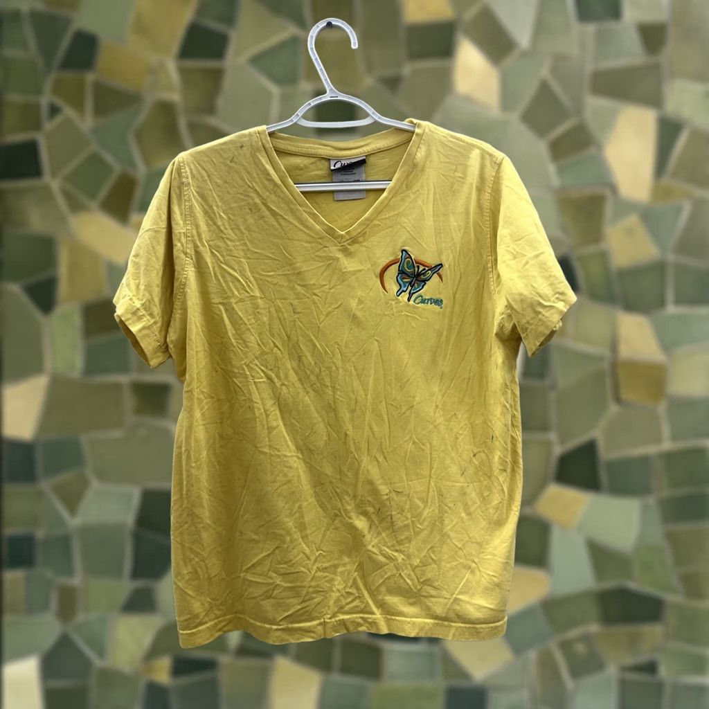 Logo 7 Curves Womens Shirt Large Yellow Short Sleeve V-Neck Embroidered Logo Size L / US 10 / IT 46 - 1 Thumbnail