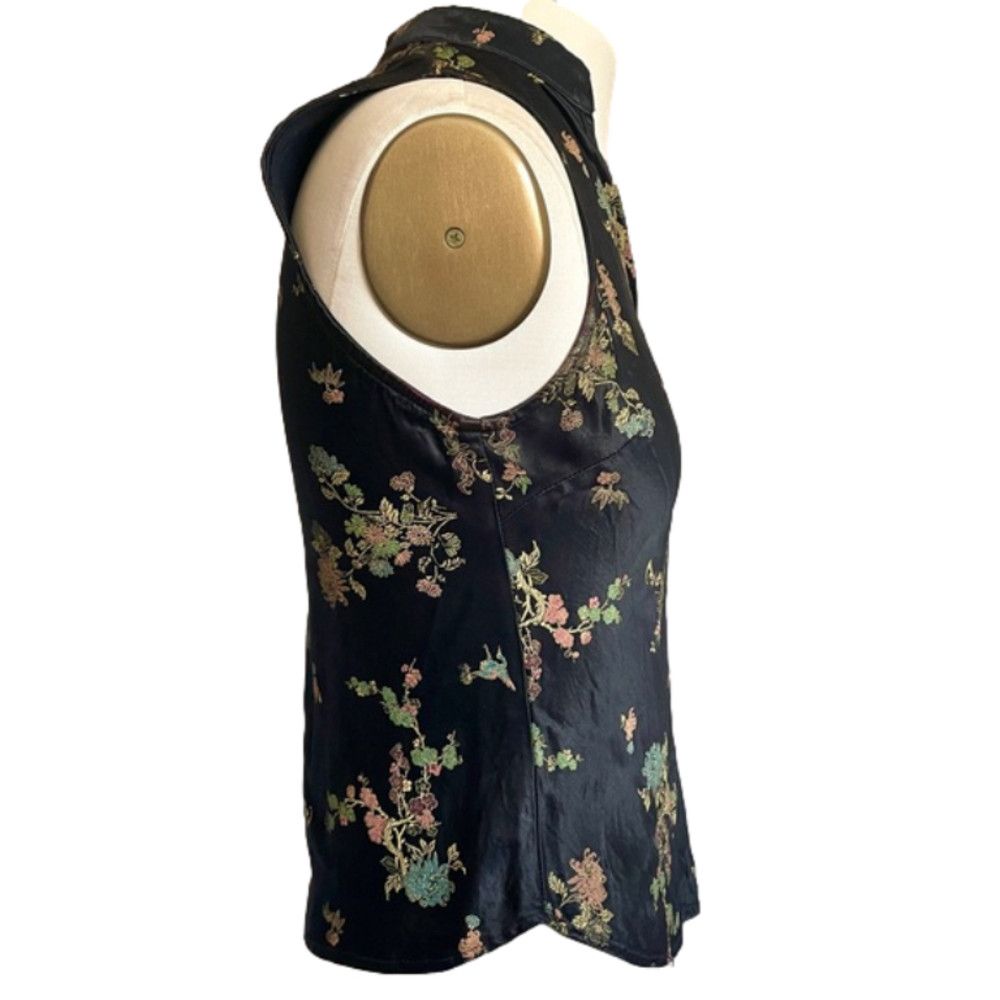 Vintage Vintage 90s Y2K Black Floral Brocade Chinese Bias Satin Top Size XS / US 0-2 / IT 36-38 - 5 Thumbnail