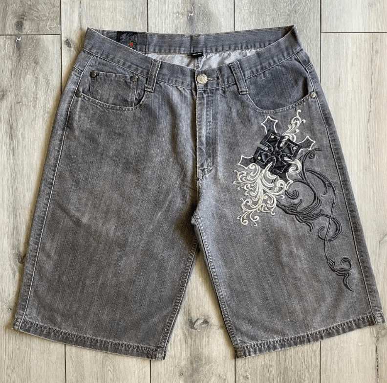 Japanese Brand Embroidery Baggy Denim Short Size US 30 / EU 46 - 2 Thumbnail