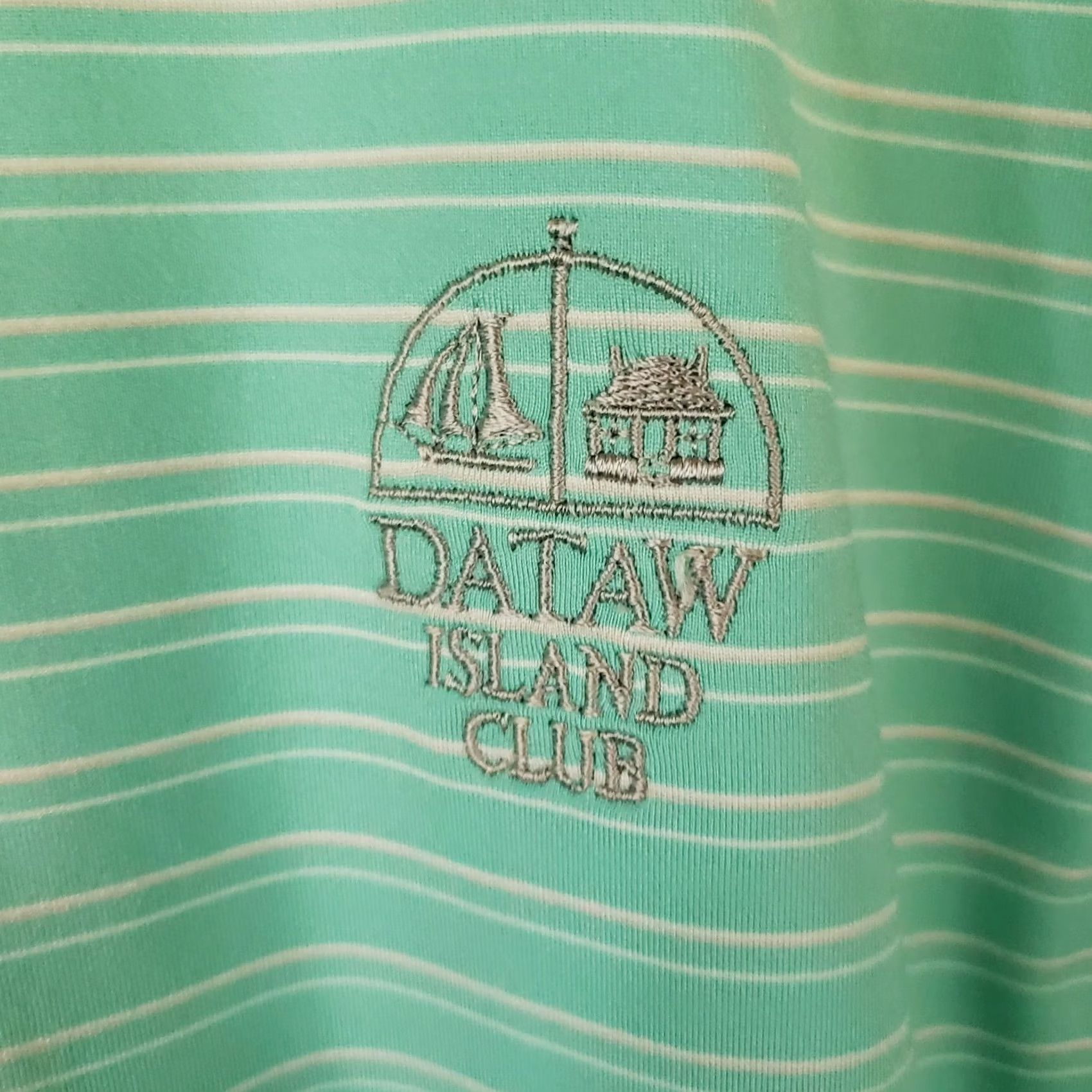 Vintage VINTAGE Straight Down Polo Shirt Mens L Green White Stripe Golf Poly Spandex Dataw Island Club Short Sleeve Logo Accents Green 90s Theme Mens Size US L / EU 52-54 / 3 - 5 Thumbnail