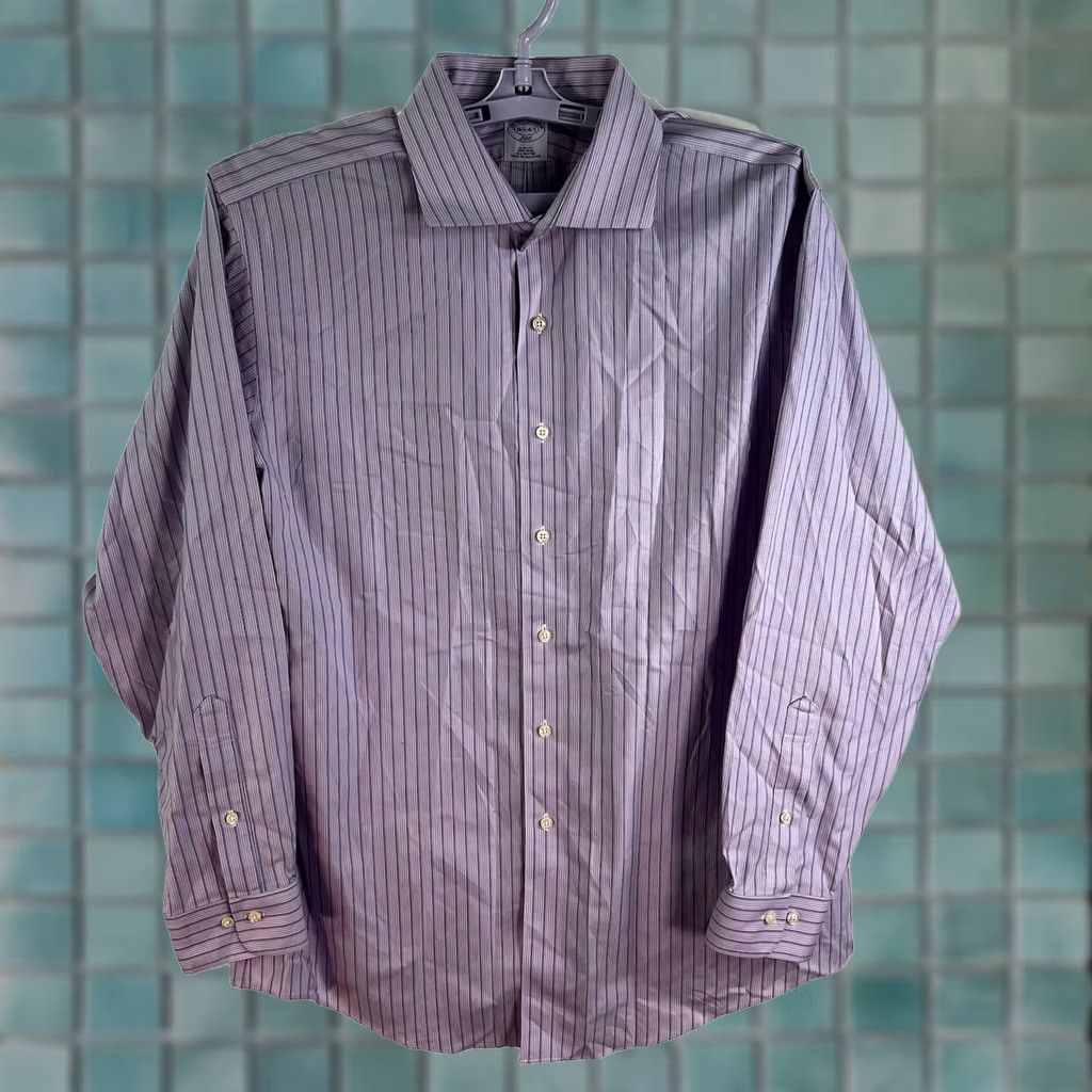 Brooks Brothers Brooks Brothers Slim Fit Purple Striped Button-Down Shirt Mens 16.5 Regular Size 50 Chest Long Sleeve Button-Up Casual Dress Shirt Size US XL / EU 56 / 4 - 1 Thumbnail