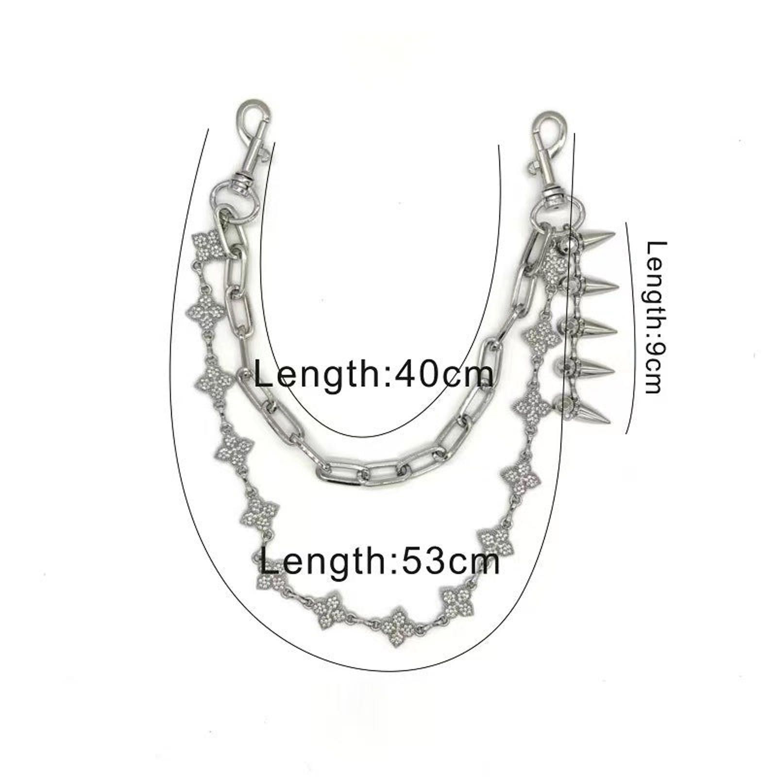Jewelry Silver Chain Punk Spike Wallet Chain, Double Layer Size ONE SIZE - 5 Thumbnail