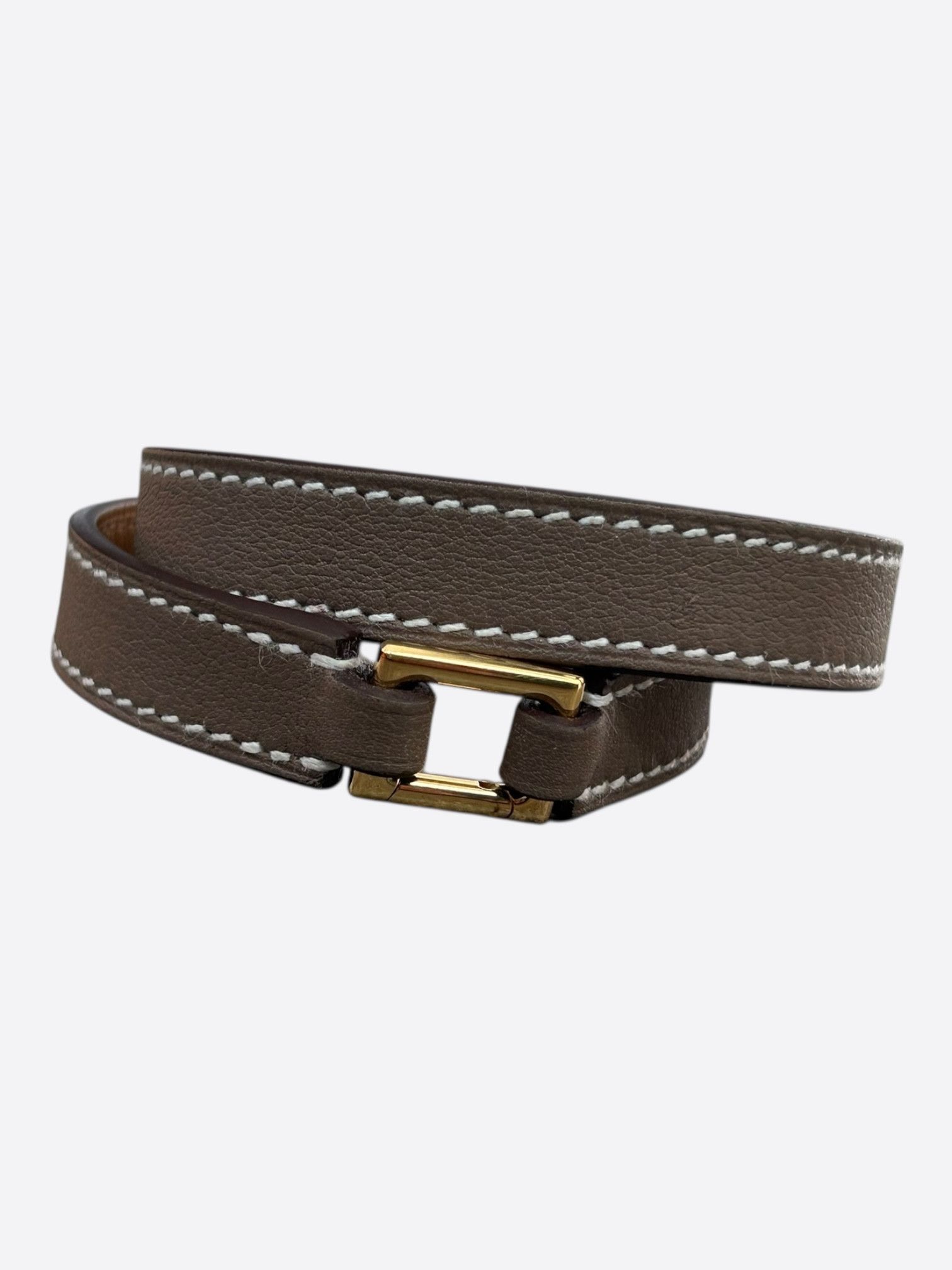 Hermes Etoupe Swift & Gold Hardware Rivale Double Tour Bracelet Size ONE SIZE - 2 Thumbnail