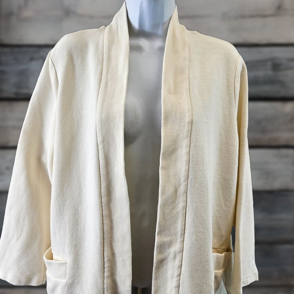 Eileen Fisher Eileen Fisher Womens Open Front Cardigan Sz Medium Cream Organic Cotton Ribbed Size M / US 6-8 / IT 42-44 - 1 Thumbnail