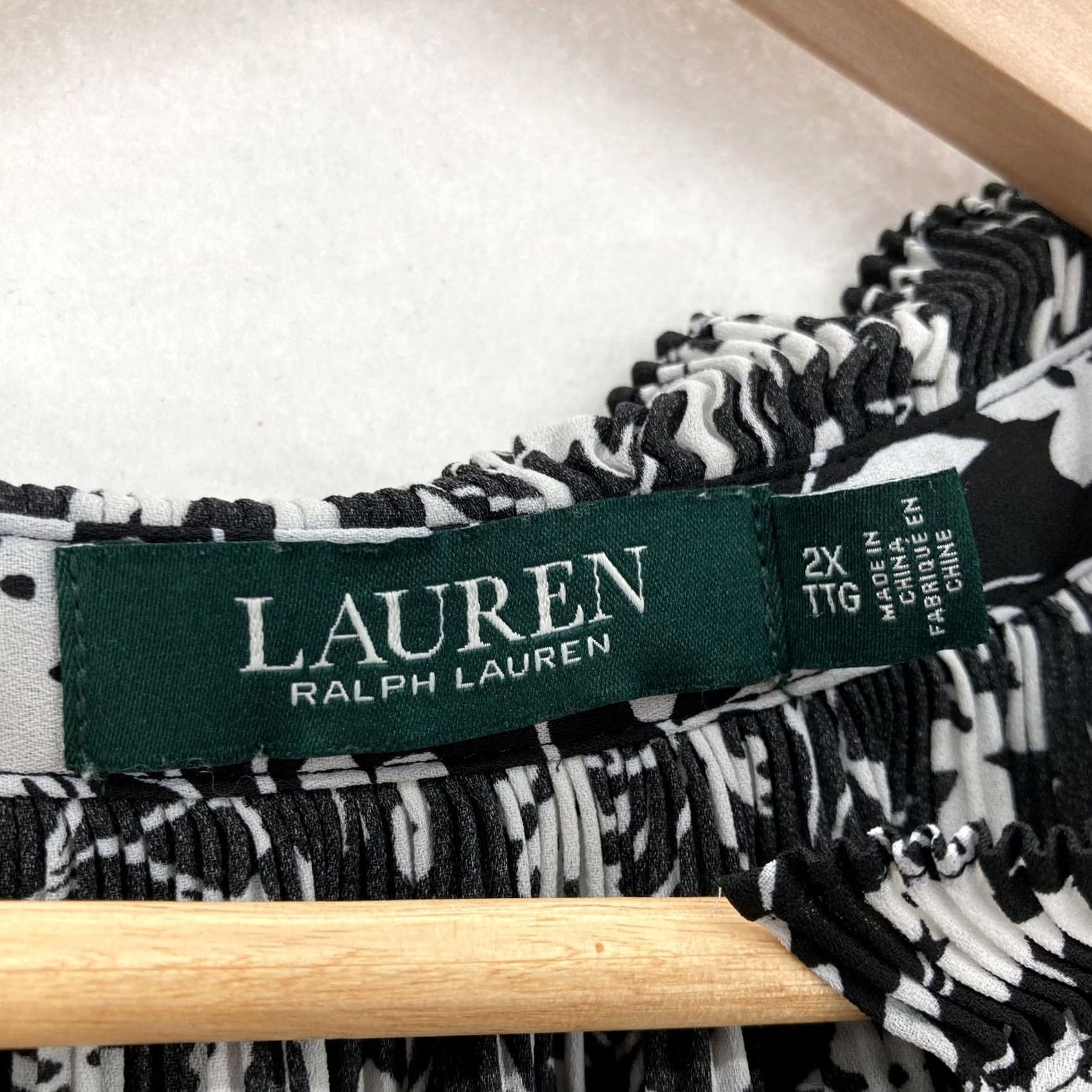 Ralph Lauren Lauren Ralph Lauren Blouse Womens 2X Black White Floral Pleated Long Sleeve Size XXL / US 16-18 / IT 52-54 - 4 Thumbnail