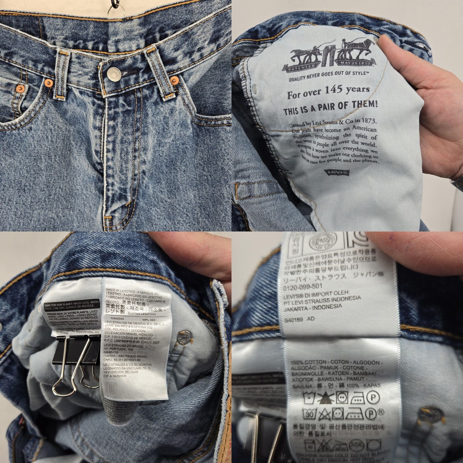 Levi's Levi's 505 Jeans Mens Regular Fit Straight Leg Blue Denim Zip Fly Pockets Size US 33 - 9 Thumbnail