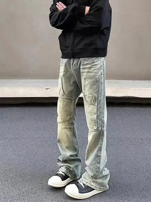 VIBE Retro yellow mud-dyed distressed work jeans Size US 32 / EU 48 - 2 Thumbnail