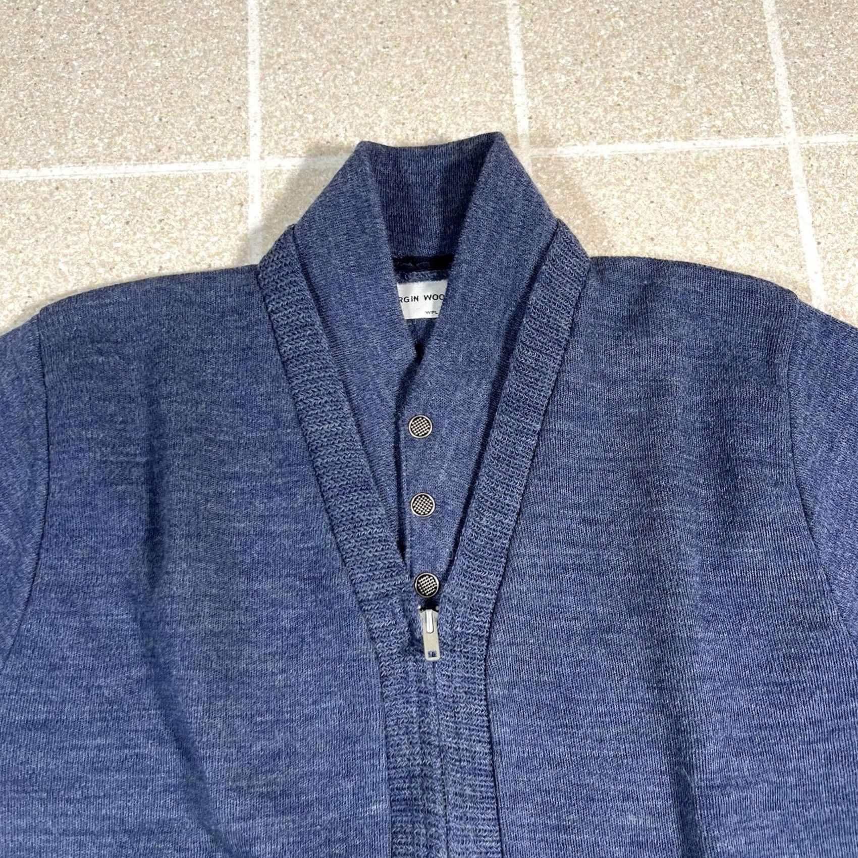Vintage VINTAGE 1970s 100% Virgin Wool Zip Up Sweater Unbranded Unisex Adults L Blue Made in USA Union Made Size US L / EU 52-54 / 3 - 3 Thumbnail