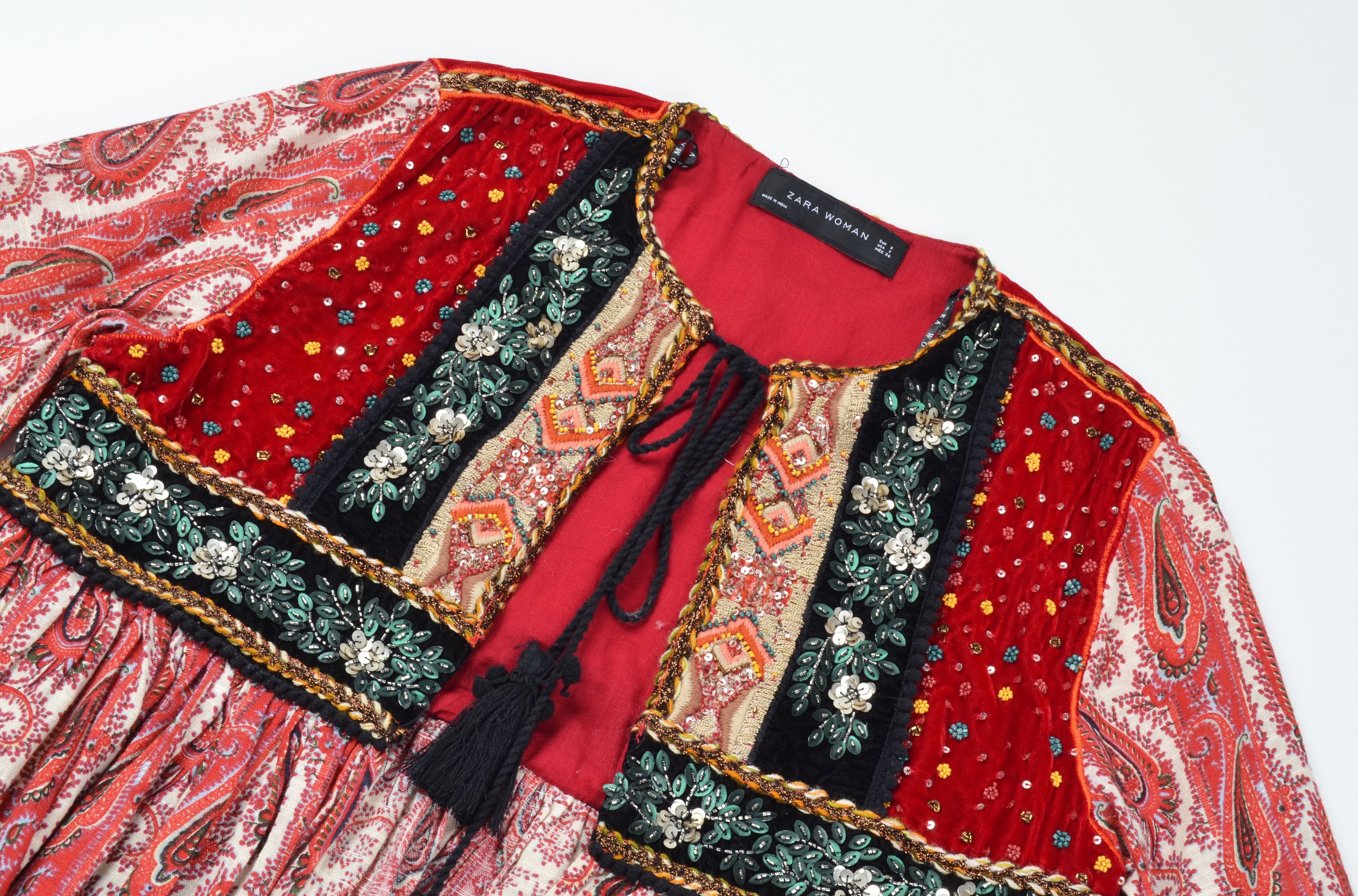 Zara ZARA Bohemian Gypsy Embroidered Embellished Paisley Blouse Size S / US 4 / IT 40 - 6 Thumbnail