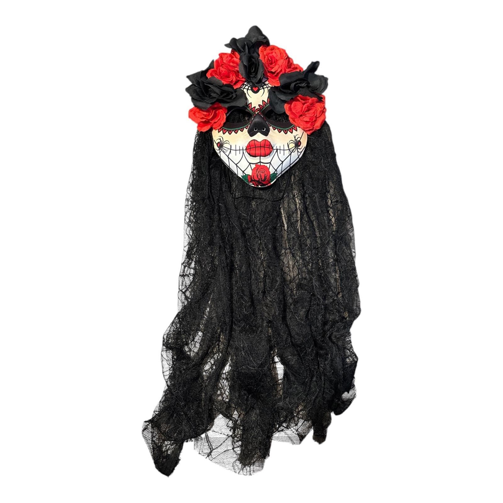 The Unbranded Brand Day of the Dead Floral Skull Mask with Black Lace Veil Size ONE SIZE - 1 Thumbnail