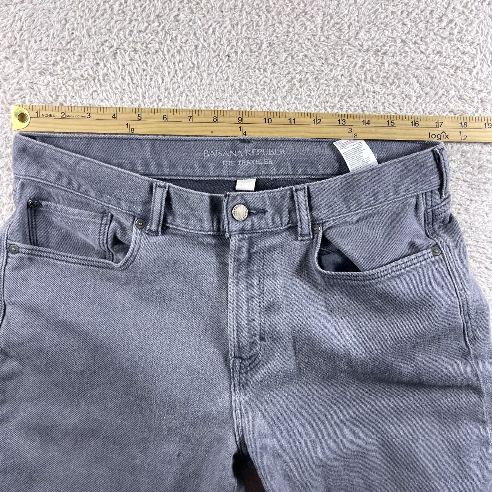 Banana Republic Banana Republic Traveler Jeans Mens 35x27 Gray Slim Denim Stretch Straight Hemmed Size US 35 - 5 Thumbnail