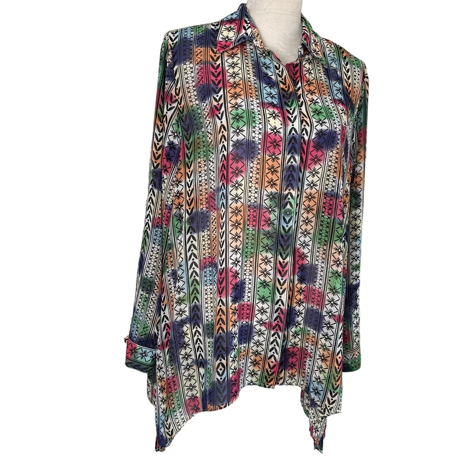 Other Peck & Peck Retro Button Down Blouse XL Semi Sheer Rainbow Size XL / US 12-14 / IT 48-50 - 15 Thumbnail