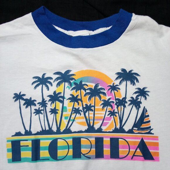 Vintage DS Vintage Florida Neon Rainbow Sunset Ringer T-Shirt Size US S / EU 44-46 / 1 - 1 Thumbnail