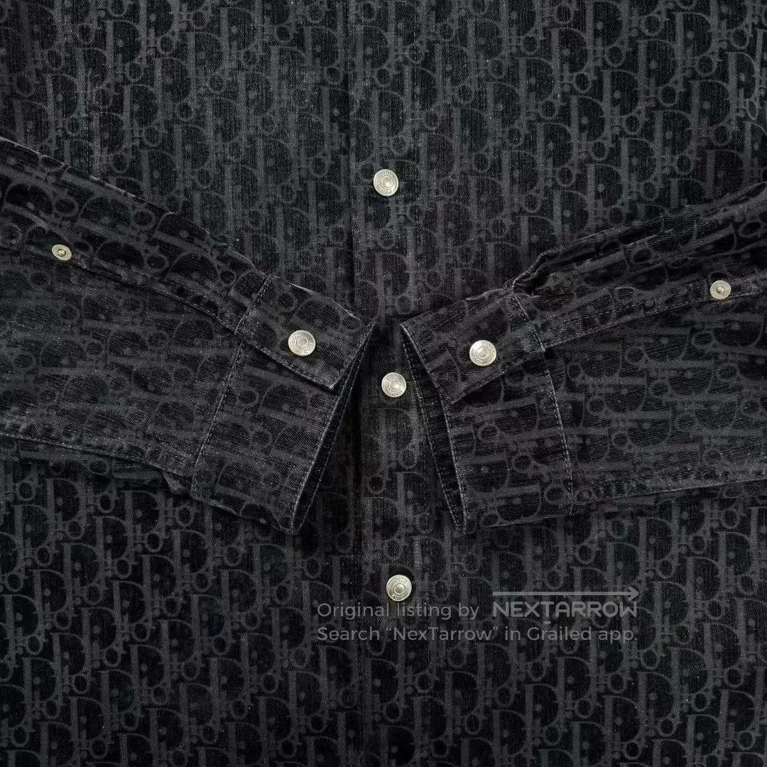 Dior Dior Navy Blue Flocked All-over Print Shirt Jacket. Size US M / EU 48-50 / 2 - 5 Thumbnail