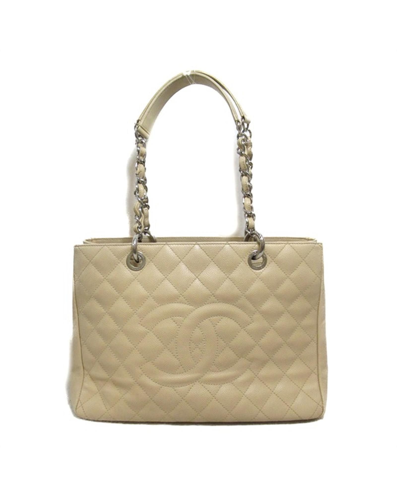 image of Chanel Beige Caviar Tote Bag With Cc Logo Embellishment, Women's