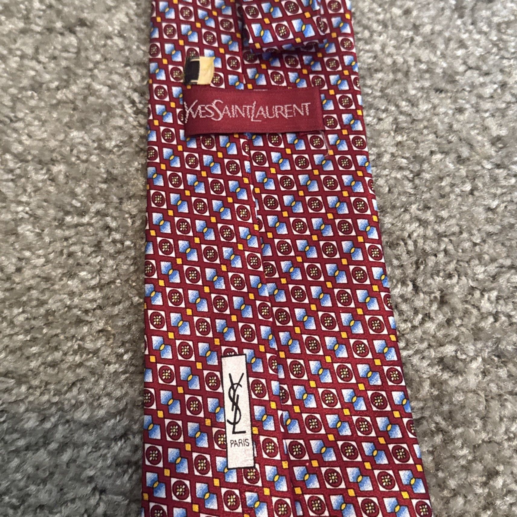 Yves Saint Laurent VINTAGE Yves Saint Laurent Silk Red Blue Gold Geometric Neck Tie Men Tie Red Geometric Gold Silk Saint Laurent Mens Size ONE SIZE - 5 Thumbnail