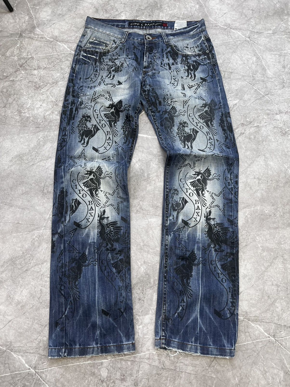 Designer × Japanese Brand VINTAGE FLARED FULL PRINT DENIM DISTRESSED JEANS PANTS Y2K Size US 32 / EU 48 - 1 Thumbnail