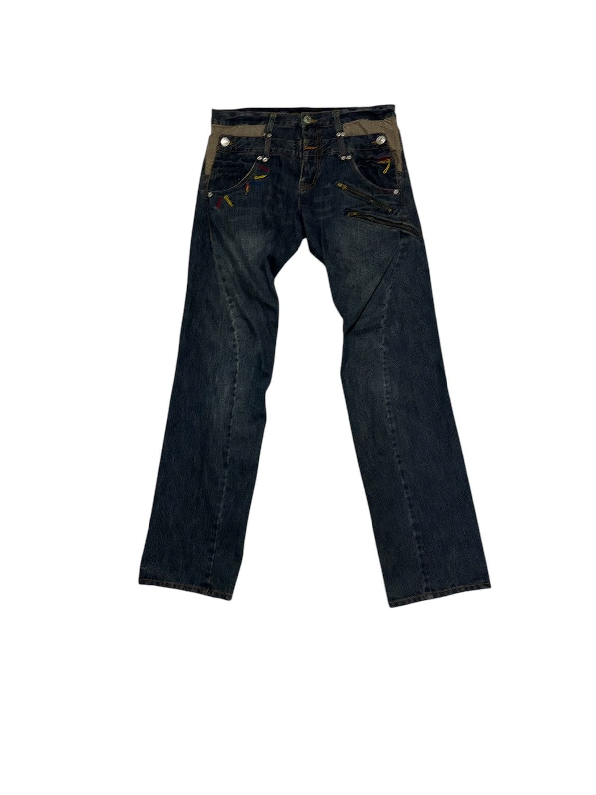 Japanese High Quality Double Waist Jeans Distressed Denim