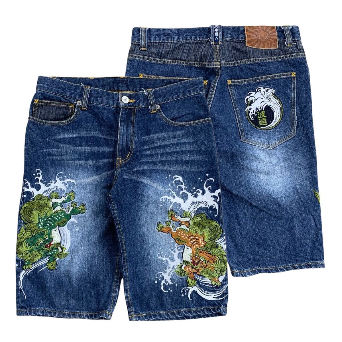 Japanese Brand Naminoritatsujin Karakuri Embroidered Jorts Denim Pants Size US 32 / EU 48 - 1 Thumbnail