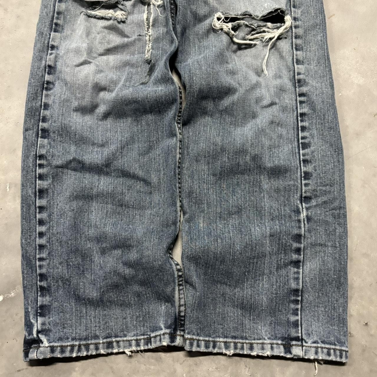 Japanese Brand × Vintage Crazy Vintage Y2K/2000s Grunge Dark Wash Distressed Skater Style Denim Jeans! Size US 36 / EU 52 - 6 Thumbnail