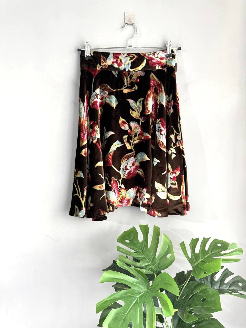 Kenzo Kenzo Paris Vintage 80s Brown Floral Velvet Skirt, Size 36/S Size 25" / US 0 / IT 36 - 1 Thumbnail