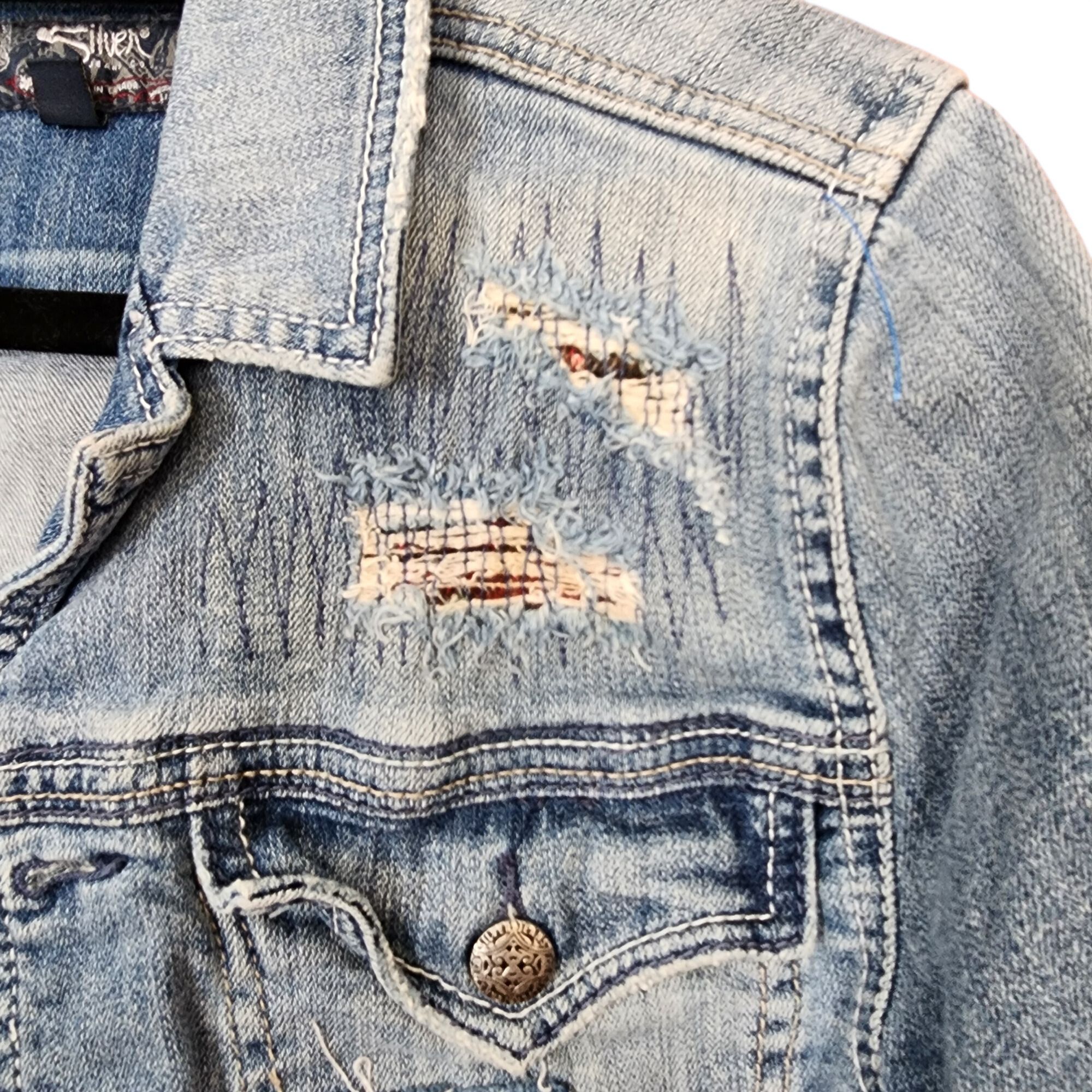 Silver Jeans Co. Silver Jeans Denim Jacket Womens Small Blue Stretch Patchwor Size S / US 4 / IT 40 - 6 Thumbnail