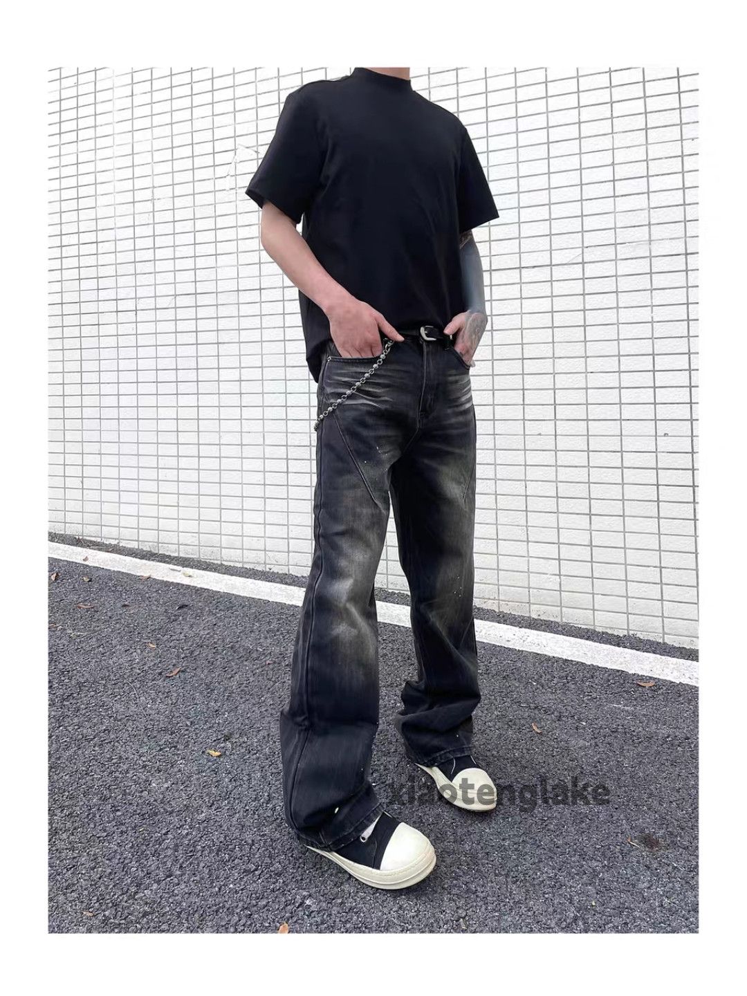 Jean Unisex washed faded cleanfit skate hiphop paint jeans Size US 28 / EU 44 - 3 Thumbnail
