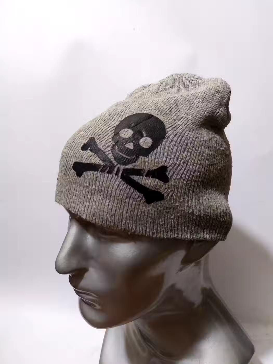 image of Avant Garde Unknown Skull Skeleton Beanie Punk Rock Hats in Grey, Men's