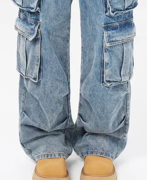 Other Men's washed multi-pocket casual straight-leg cargo jeans Size US 32 / EU 48 - 6 Thumbnail