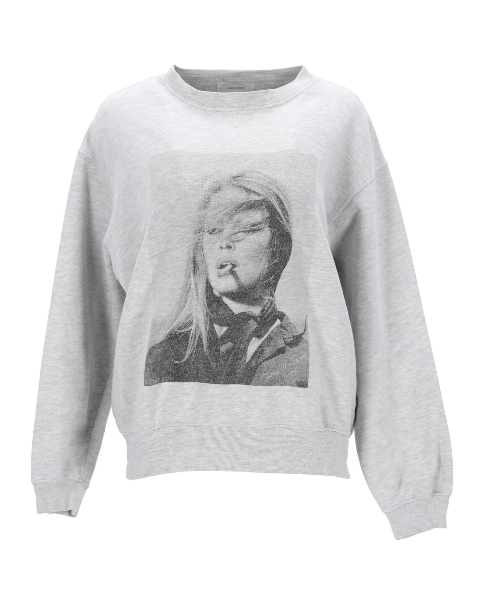 image of Anine Bing Vintage-Inspired Grey Cotton Sweatshirt With Iconic Style, Women's (Size Small)