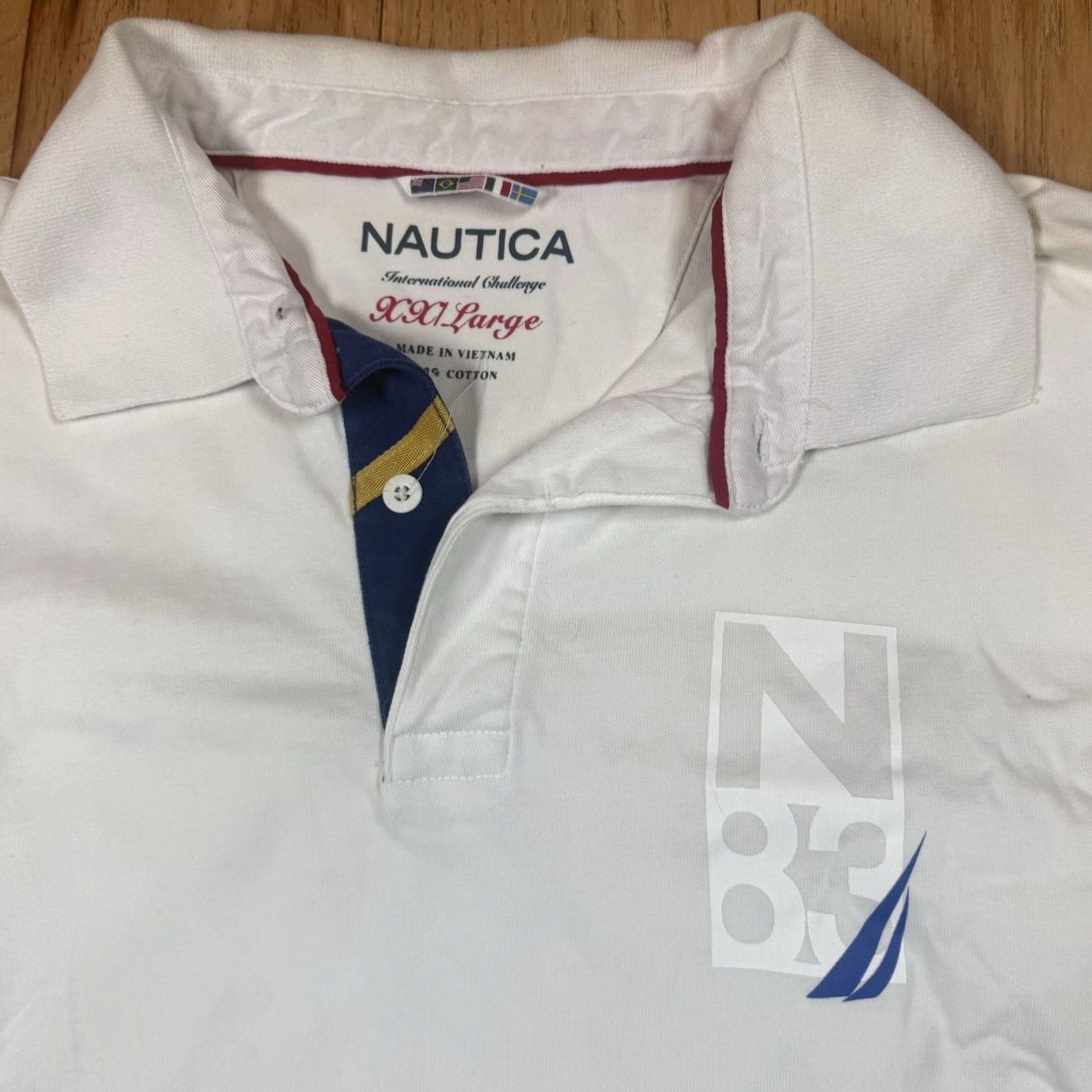 Nautica Nautica Rugby Polo Shirt Mens XXL White Swedish American Flag Patch Polo Mens 2XL White Flag Patch Rugby Shirt Size US XXL / EU 58 / 5 - 3 Thumbnail