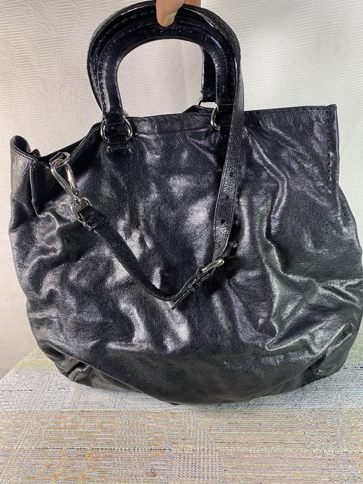 Prada PRADA Milano Vitello Glazed Leather Shoulder Bag Black Italy Size ONE SIZE - 7 Thumbnail