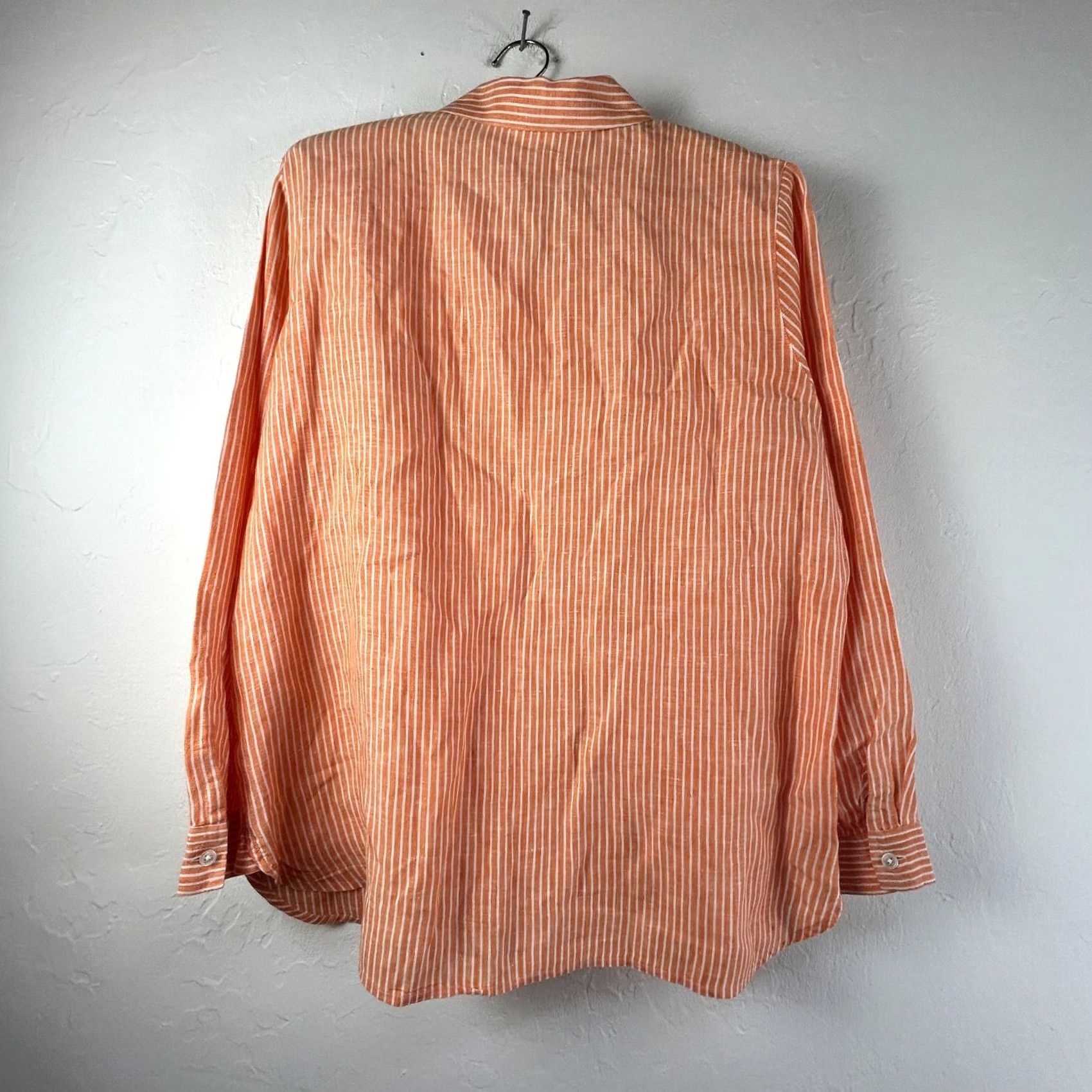 J. Jill J. Jill Love Linen Button-Up Shirt Medium Orange Pinstripe Long Sleeve Womens Size M / US 6-8 / IT 42-44 - 2 Thumbnail