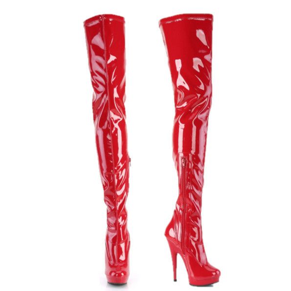 Other Sultry 4000 Stretch Patent Red 6" High Heel Platform Thigh H Size US 8 / IT 38 - 5 Thumbnail