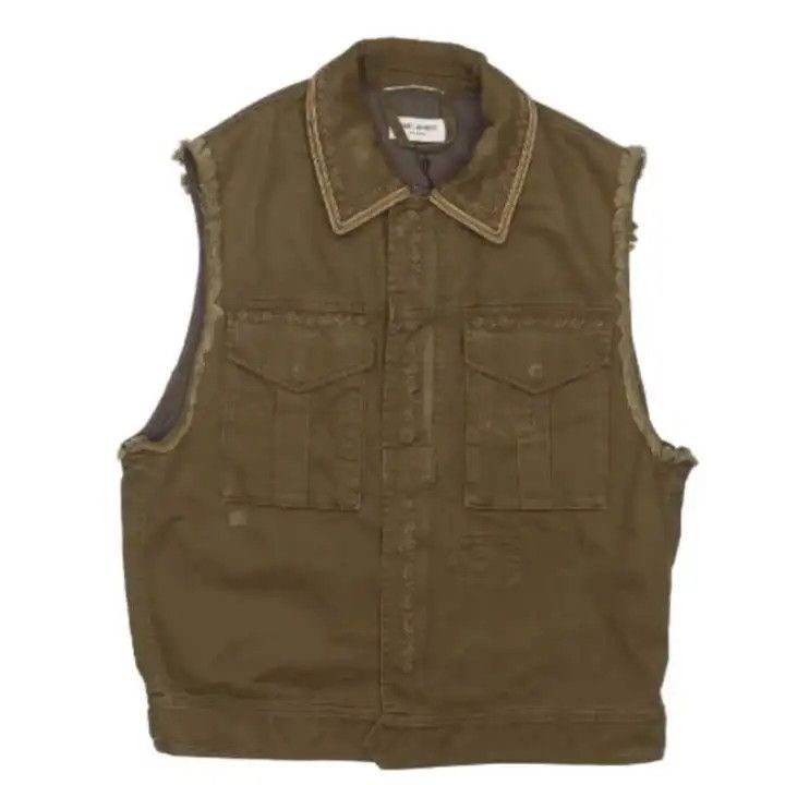 Saint Laurent Paris Yves Saint Laurent Green Zip-Button Casual Vest-2507 Size US L / EU 52-54 / 3 - 1 Thumbnail