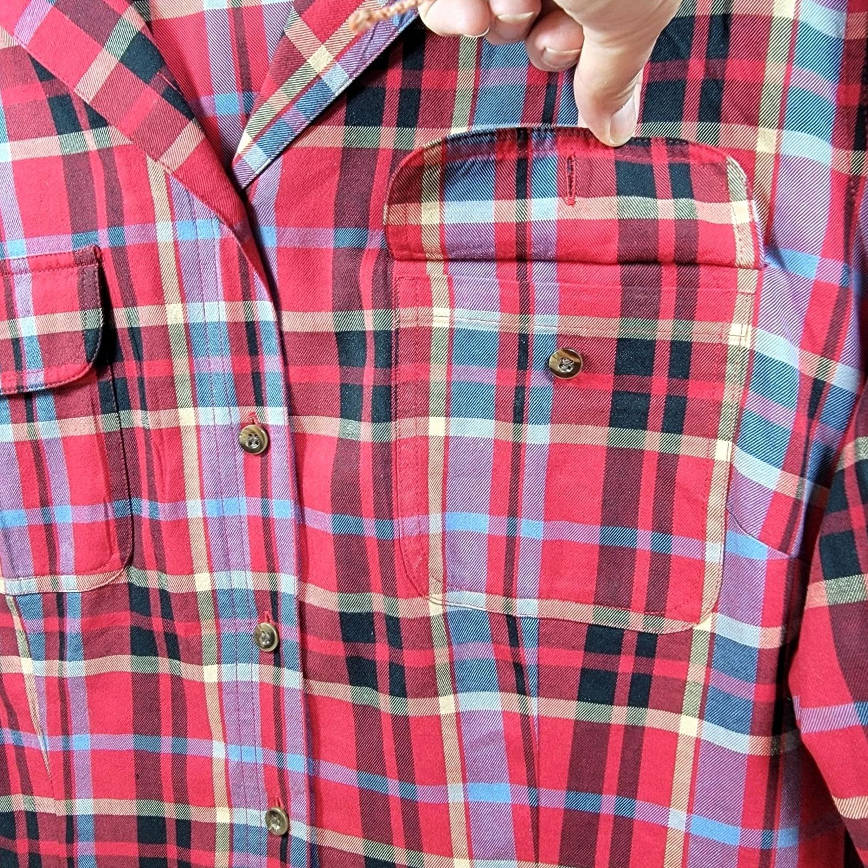 Vintage Stain Resistant Red Plaid Button Shirt Womens 3X Pockets Long Sleeve Tunic Size XXL / US 16-18 / IT 52-54 - 5 Thumbnail
