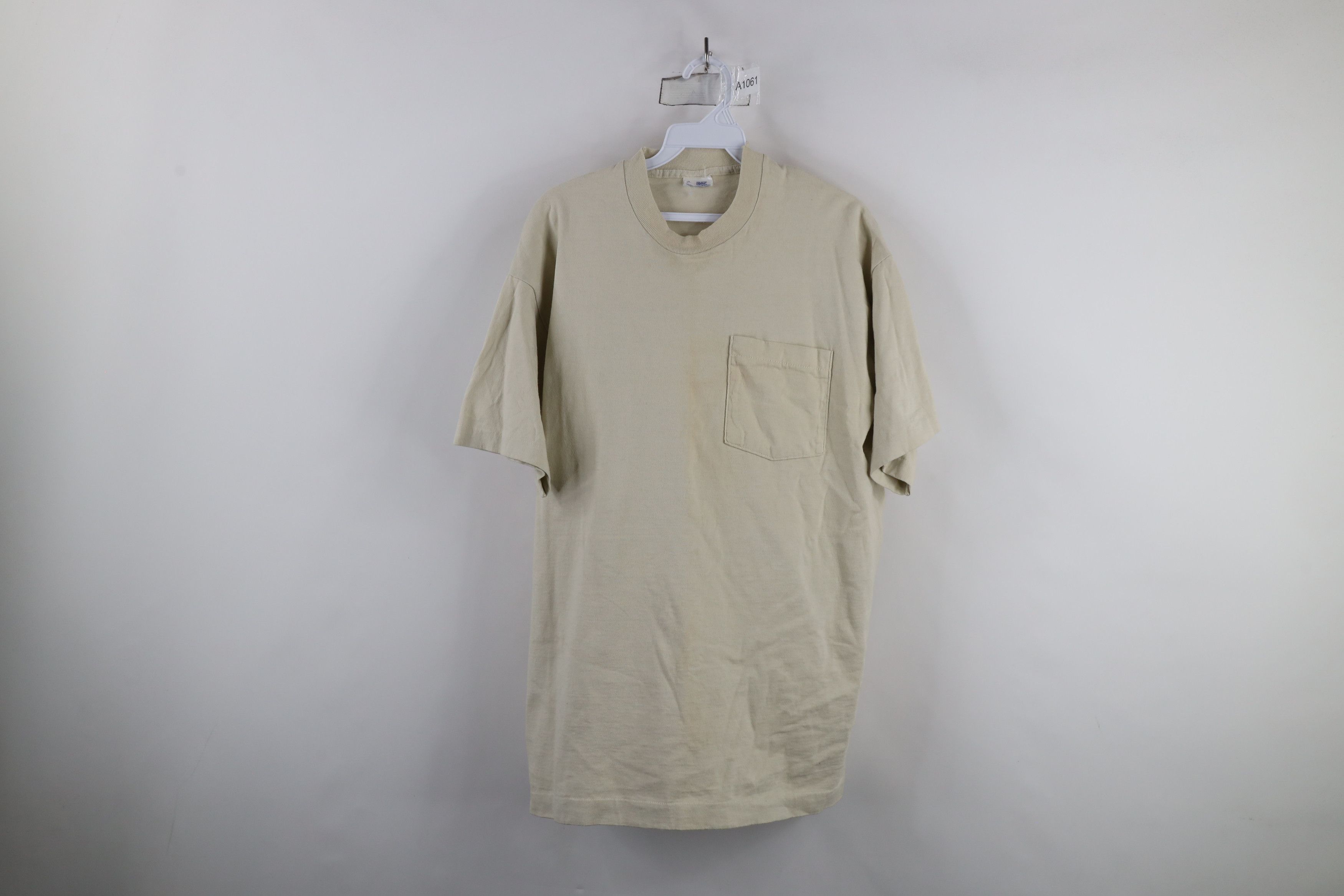 Vintage Vintage 90s Streetwear Blank Cotton T-Shirt Beige Tan USA Size US XL / EU 56 / 4 - 1 Thumbnail