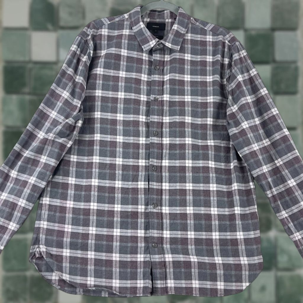 Vince Vince Gray Plaid Button-Up Classic Fit Shirt Mens XL Long Sleeve 100% Cotton Size US XL / EU 56 / 4 - 1 Thumbnail
